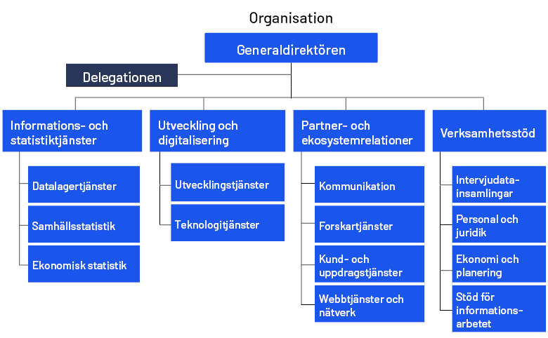 Organisationsschema. Innehållet beskrivs i texten på sidan.