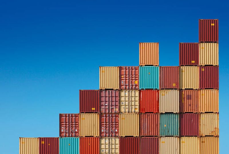 Cargo containers stacked on top of each other.