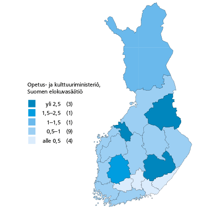 Avustukset kulttuuritapahtumille 2014, euroa/asukas, Opetus- ja kulttuuriministeriö, Suomen elokuvasäätiö, Tieto&trendit, Tilastokeskus